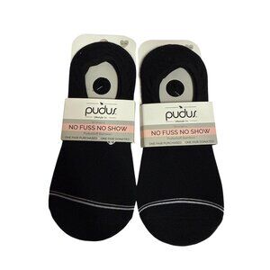 PUDUS Women's Socks NO SHOW Black 2 Pair Small Medium Size 5-9 NEW Rayon Bamboo